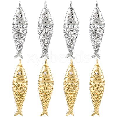8Pcs 2 Colors Rack Plating Brass Micro Pave Clear Cubic Zirconia Pendants KK-BC0015-84-1