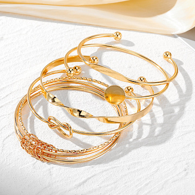 5Pcs 5 Styles Alloy Bangles WG70F83-01-1
