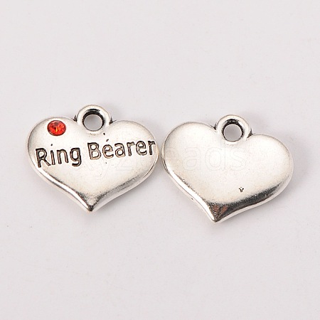 Wedding Theme Antique Silver Tone Tibetan Style Heart with Ring Bearer Rhinestone Charms LS-TIBEP-N005-15D-1