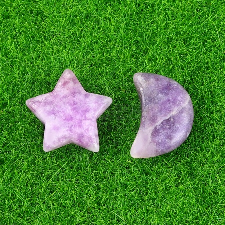 Natural Lepidolite/Purple Mica Stone Healing Moon & Star Ornaments PW-WG13036-06-1