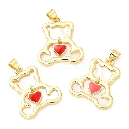 Rack Plating Brass Enamel Pendants with Shell KK-A185-19G-1