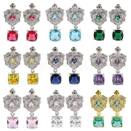 Rack Plating Brass Micro Pave Cubic Zirconia Dangle Stud Earrings EJEW-I304-12-1