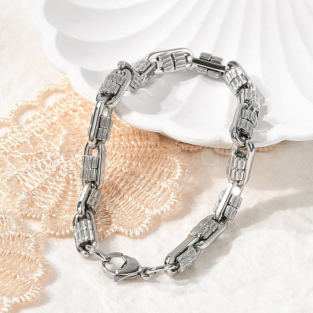 304 Stainless Steel Oval Link Chain Bracelets for Women Men BJEW-F488-63A-P-1