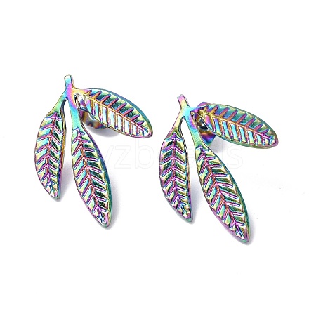 Ion Plating(IP) 304 Stainless Steel Leaf Stud Earrings for Women EJEW-F300-11MC-1