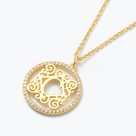 Brass Micro Pave Clear Cubic Zirconia Pendant Necklaces NJEW-E153-01C-1