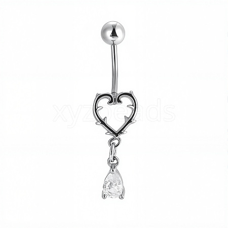 316L Surgical Stainless Steel Pave Clear Cubic Zirconia Curved Barbell Dangle Belly Rings FS-WG3A43F-11-1