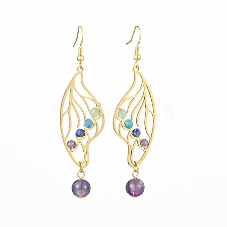 Natural Mixed Gemstone Beaded Dangle Earrings EJEW-TA00384-02-1