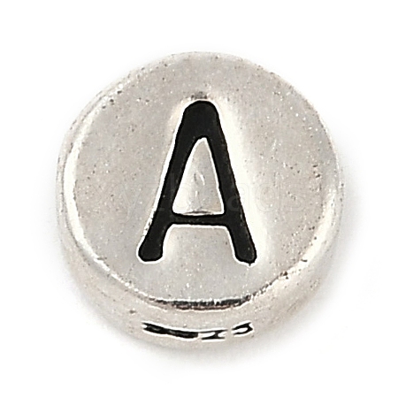 925 Sterling Silver Flat Round with Letter Beads LS-STER-G044-01AS-A-1