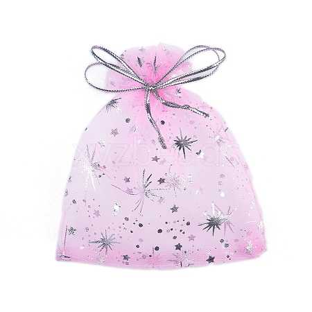 Sliver Stamping Star Organza Printed Gift Drawstring Bags PW-WG4192C-07-1