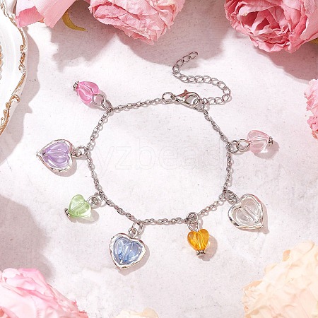 Acrylic Heart Charm Bracelets BJEW-JB11442-1