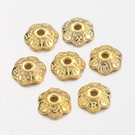 6-Petal Tibetan Style Alloy Flower Bead Caps TIBE-S220-G-01-NR-1