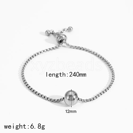 304 Stainless Steel Round Ball Charm Box Chain Slider Bracekets for Women MP4435-3-1