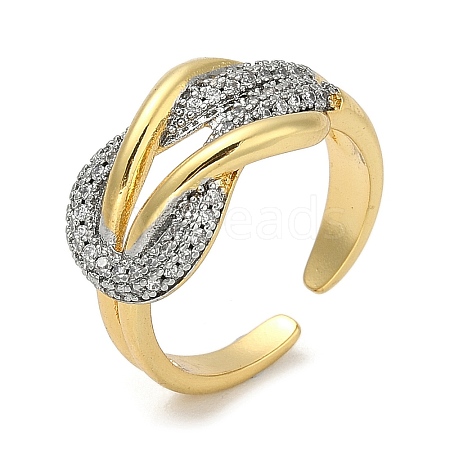 Rack Plating Brass Micro Pave Cubic Zirconia Cuff Finger Rings for Women RJEW-C114-16G-G-1