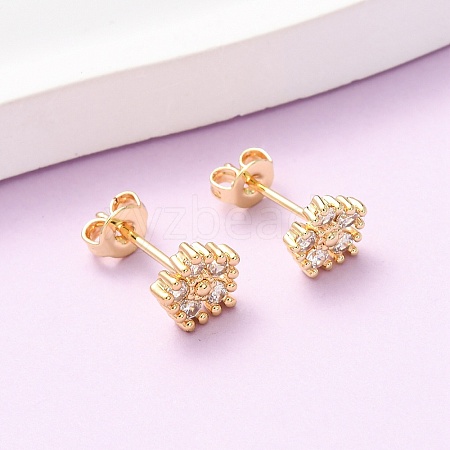 Brass Micro Pave Cubic Zirconia Flower Stud Earrings EJEW-H174-01C-G-1