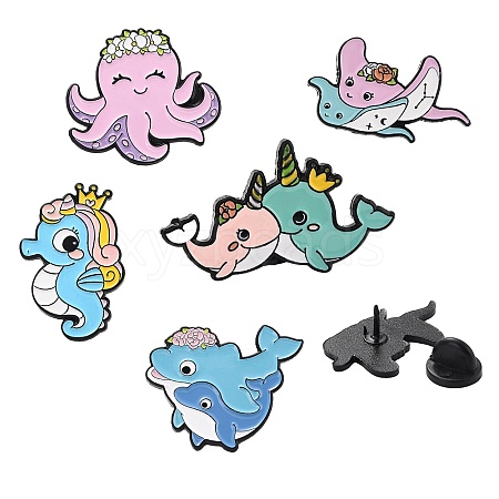 5Pcs 5 Style Animal Alloy Enamel Brooches for Backpack Clothes JEWB-SZ0001-40-1