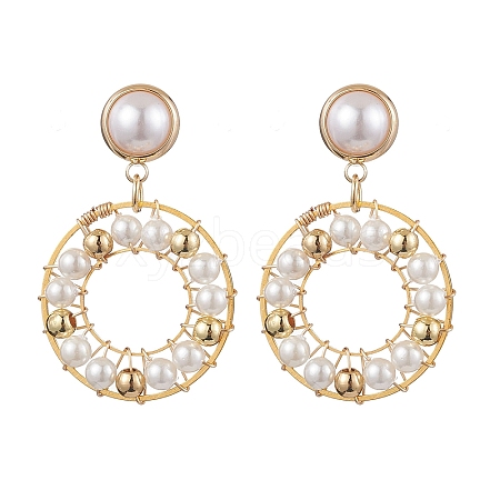 Ring Shell Pearl Beaded Dangle Earrings EJEW-TA00511-1