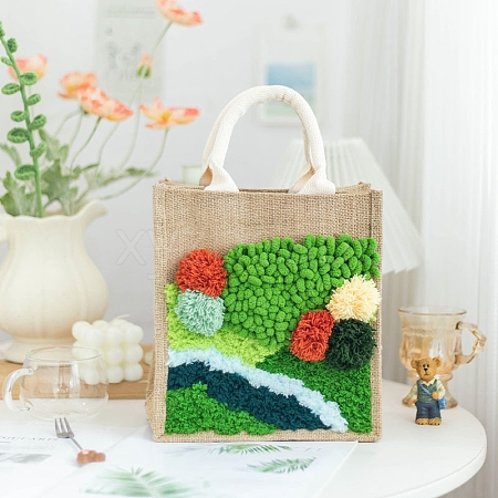 DIY Moss Linen Bag Punch Embroidery Kits for Beginners PW-WGA8A15-10-1