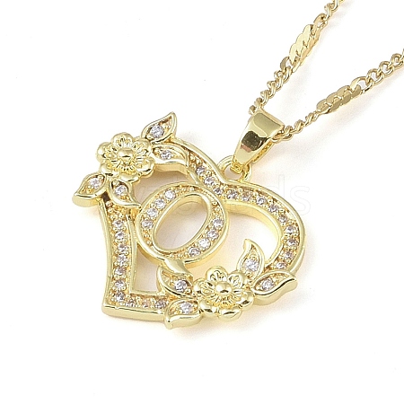 304 Stainless Steel Heart Pendant Necklaces with Cubic Zirconia NJEW-H029-01G-Q-1