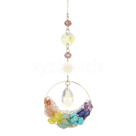 Chakra Gemstone Chips Pendant Decoration HJEW-TA00037-1