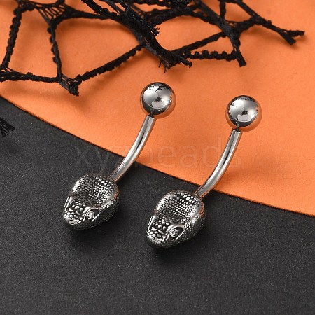 Snake Head 316 Surgical Stainless Steel Cubic Zirconia Belly Button Rings EJEW-G416-16AS-03-1