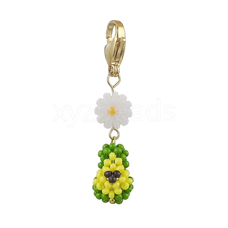 Avocado Glass Seed Beaded Pendant Decorations HJEW-MZ00184-1