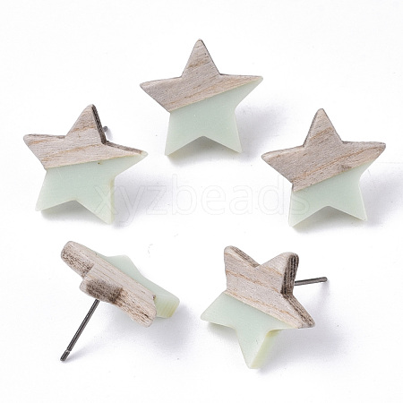 Resin & Wood Stud Earrings EJEW-N017-001A-C03-1