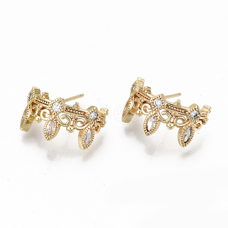 Brass Micro Pave Clear Cubic Zirconia Stud Earrings KK-T062-42G-NF-1