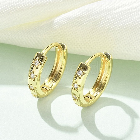 Brass Micro Pave Clear Cubic Zirconia Hoop Earrings EJEW-C122-05G-1