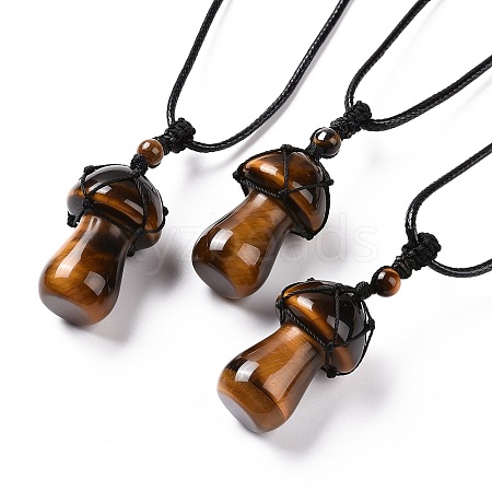 Natural Tiger Eye Mushroom Pendant Necklace NJEW-E065-01B-1