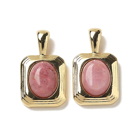 Brass Pave Natural Rhodonite Rectangle Pendants KK-R210-27G-1