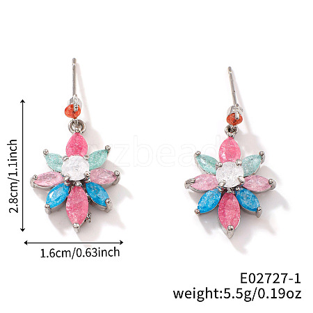 Romantic and Elegant Colorful Flower Brass Stud Earrings for Women KI5371-1-1