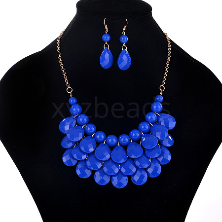 Fashionable Beach Style Acrylic Teardrop Dangle Earrings & Bib Necklaces Sets FS-WG62A33-04-1