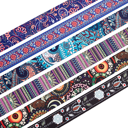 SUPERFINDINGS 12 Yards 6 Patterns Ethnic Style Double-Sided Polyester Ribbon OCOR-FH0001-16-1