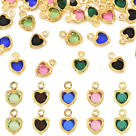 50Pcs 5 Colors Heart Rack Plating Brass Glass Charms KK-YW0004-09G-1