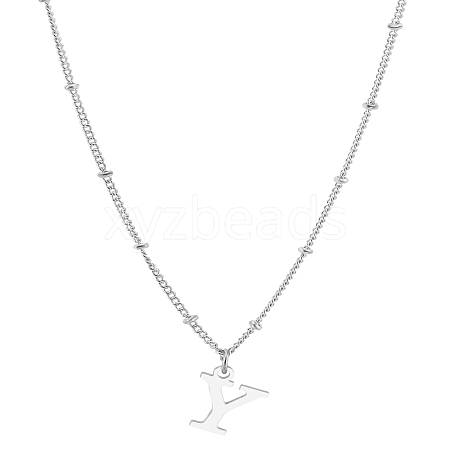 1Pc Brass Chain & 304 Stainless Steel Letter Pendant Necklaces NJEW-LP0001-35Y-P-1
