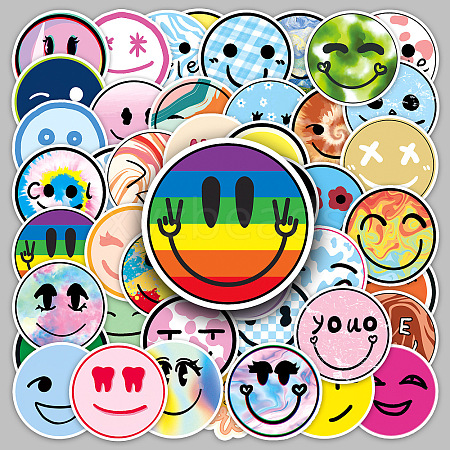 50Pcs Smiling Face Pvc Graffiti stickers for DIY Decorating Luggage PW-WG61750-01-1