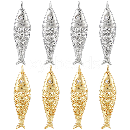 8Pcs 2 Colors Rack Plating Brass Micro Pave Clear Cubic Zirconia Pendants KK-BC0015-84-1