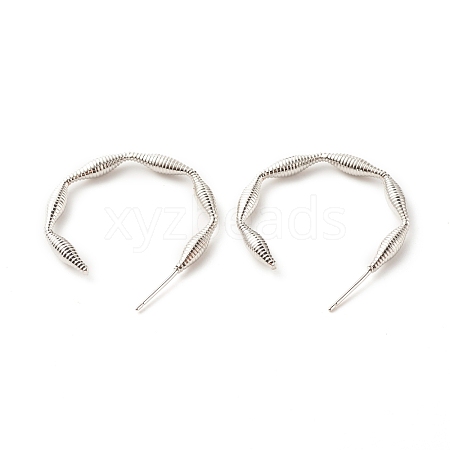 Brass Screw Textured C-shape Stud Earrings EJEW-A066-02P-1