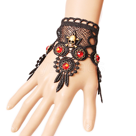 Halloween Black Lace Flower Skull Ring Bracelets WG58DA1-01-1