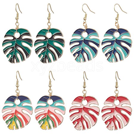 Leaf Alloy Enamel Dangle Earrings EJEW-JE06184-1