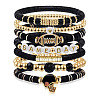 7Pcs Rugby Polymer Clay Heishi & CCB Plastic Beaded Stretch Bracelets Set FS-WGC7825-02-1