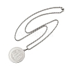 304 Stainless Steel Flat Round with Arabic Pendant Box Chain Necklaces for Women Men NJEW-R013-03P-4