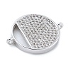 Rack Plating Brass Micro Pave Clear Cubic Zirconia Flat Round Connector Charms KK-A234-074P-2