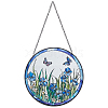 Flat Round with Butterfly Glass Hanging Suncatcher HJEW-WH0036-121-1