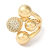 Brass Micro Pave Clear Cubic Zirconia Round Ball Open Cuff Rings for Women RJEW-C098-18G-2