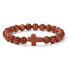 Synthetic Goldstone Round Beads Stretch Bracelets LS-YG0612-18-1