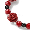 Synthetic Coral Rose Flower & Opaque Glass Beads & ABS Plastic Imitation Pearl Beaded Stretch Bracelets for Women BJEW-JB10748-3