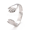 Non-Tarnish 304 Stainless Steel Double Hand Hug Open Cuff Ring for Women RJEW-C025-08A-P-1