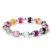 Colorful Natural Agate Dyed Round Beaded Stretch Bracelets for Women JT2459-15-1