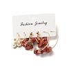 3 Pairs 3 Style Natural Red Jasper Chips Beaded Cluster Dangle Stud & Leverback Earrings EJEW-JE04895-01-4